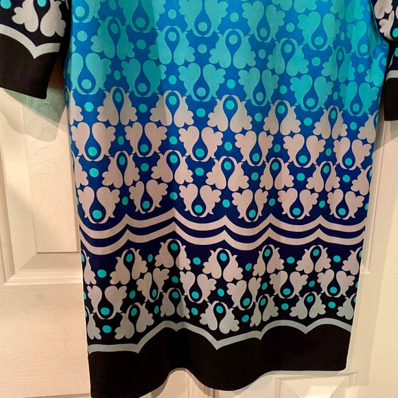 🌊 Geometric Tiana B Dress Colorful Blended Blues to Navy, Black & Gray Nautical - Picture 7 of 8